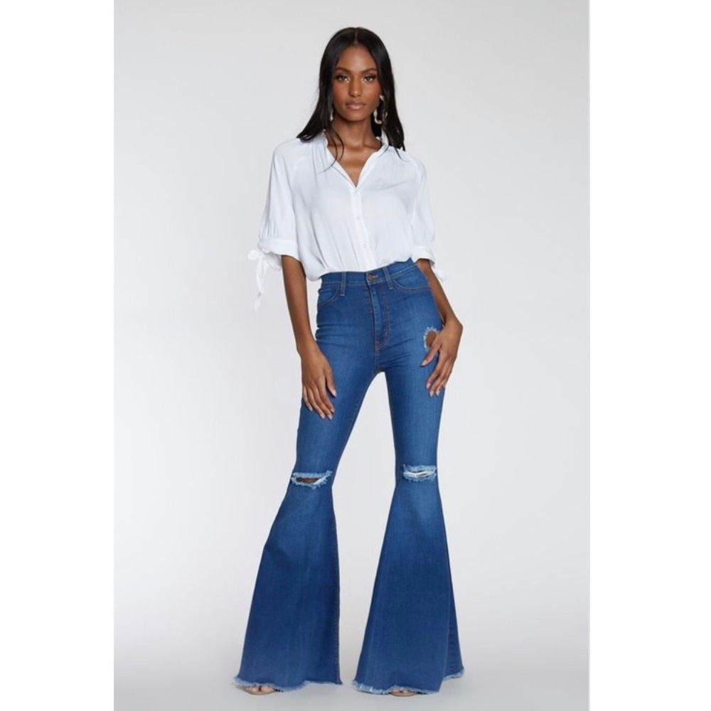 Brand New wide medium wide leg denim jeans